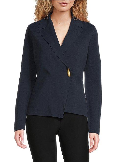 Donna Karan Crepe Yarn Notch Lapel Long Sleeve One-Button Jacket Product Image