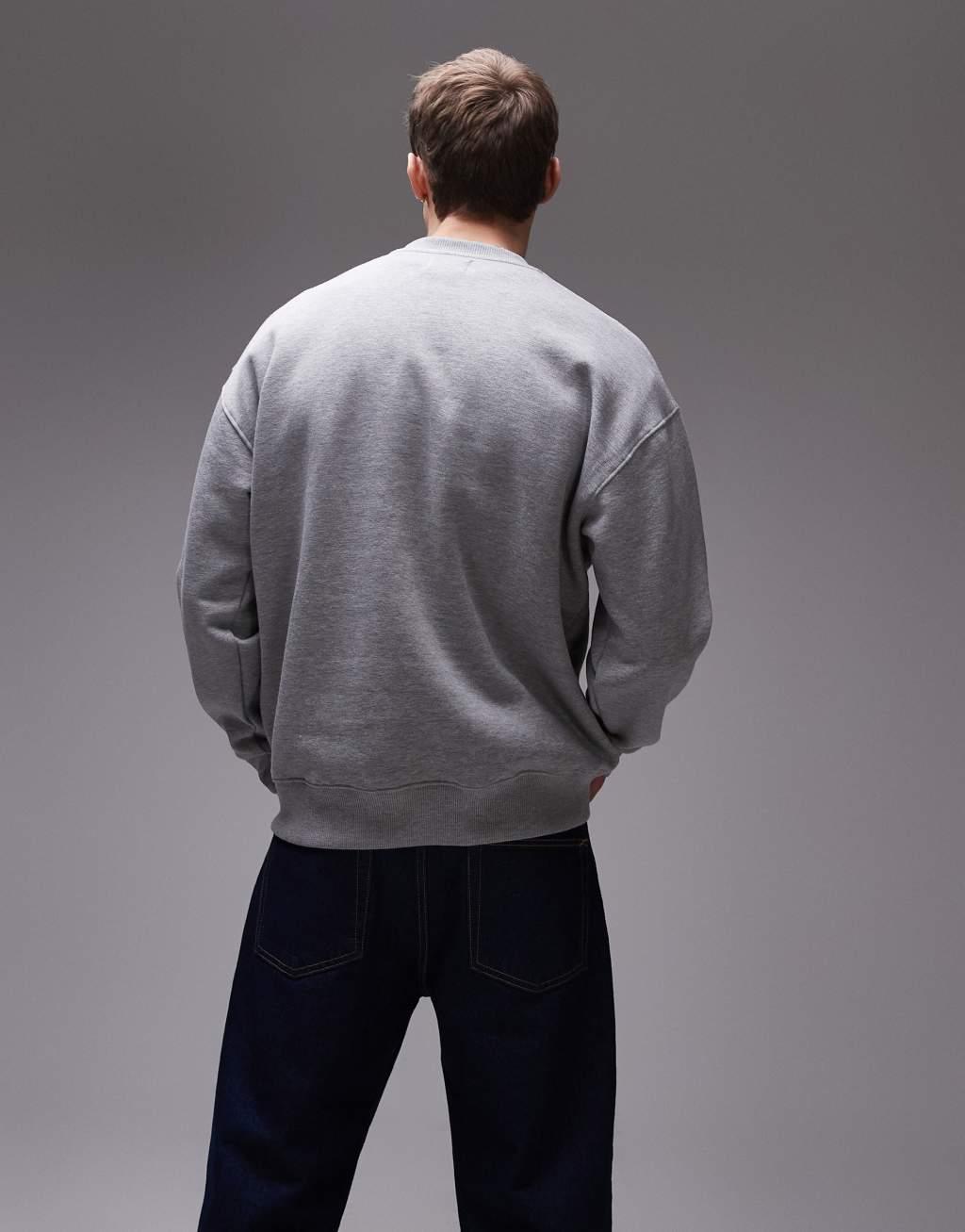 Topman oversized fit sweatshirt with Venice textured print in gray heather Product Image