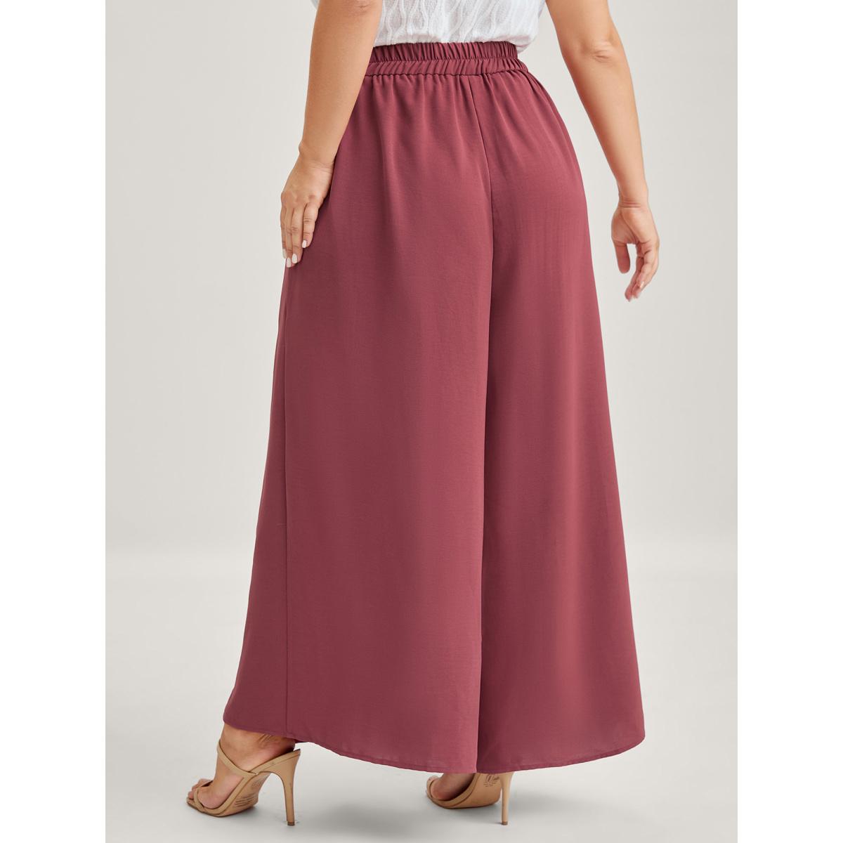 Plus Size Belted Front Overlap Wide-Leg Pants Women Beanpastepowder Timeless Loose Mid Rise Elegant Pants BloomChic 30/6X Product Image