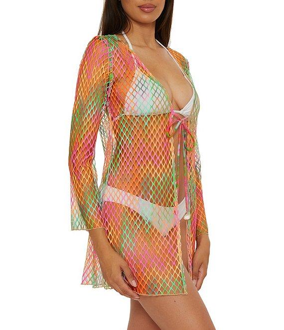 Becca By Rebecca Virtue Mirage Fishnet Flare Sleeve Tunic Swim Cover-Up Product Image