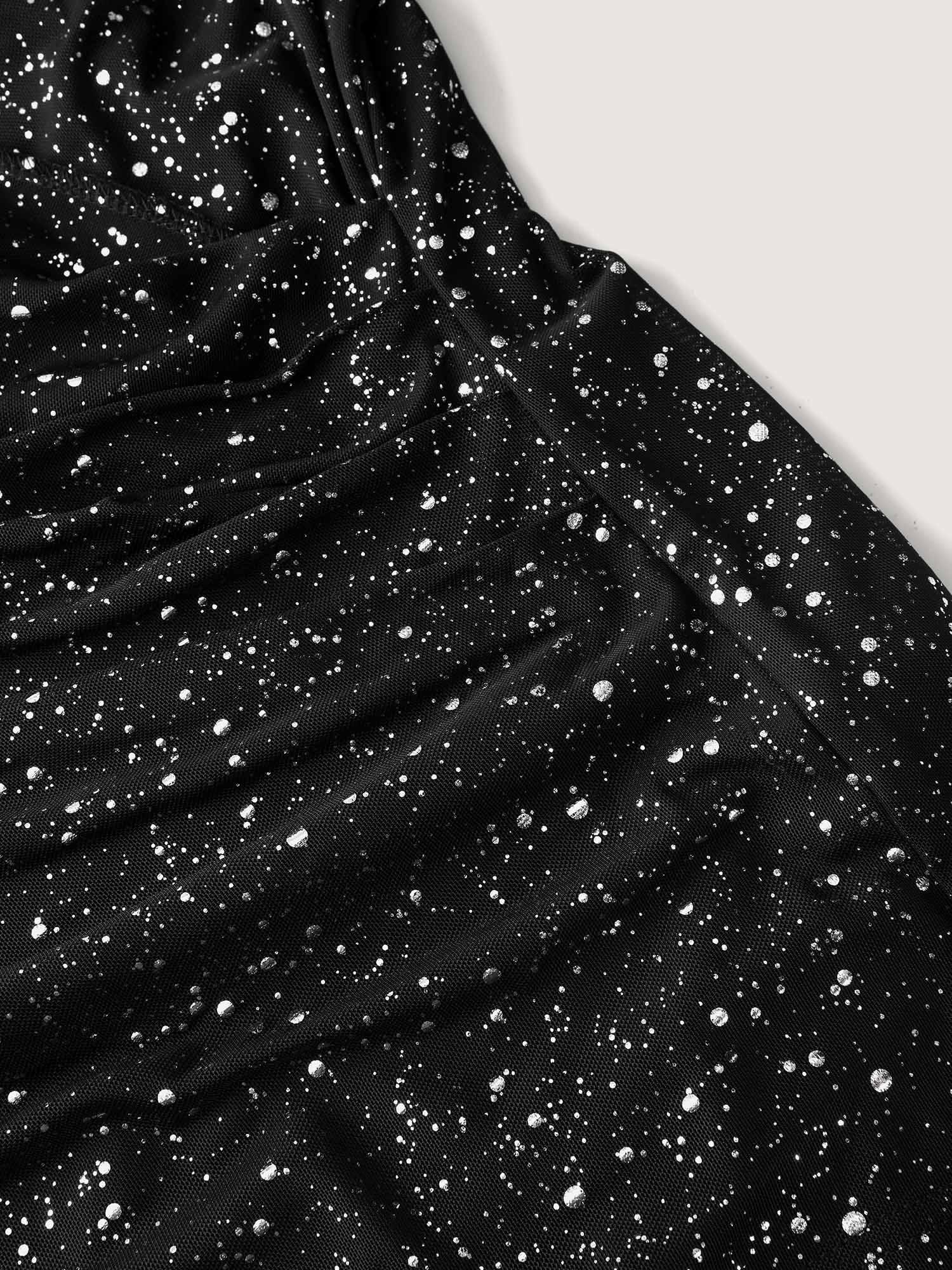 Shimmery Wrap Neck Sheer Sleeve T-Shirt Female Product Image