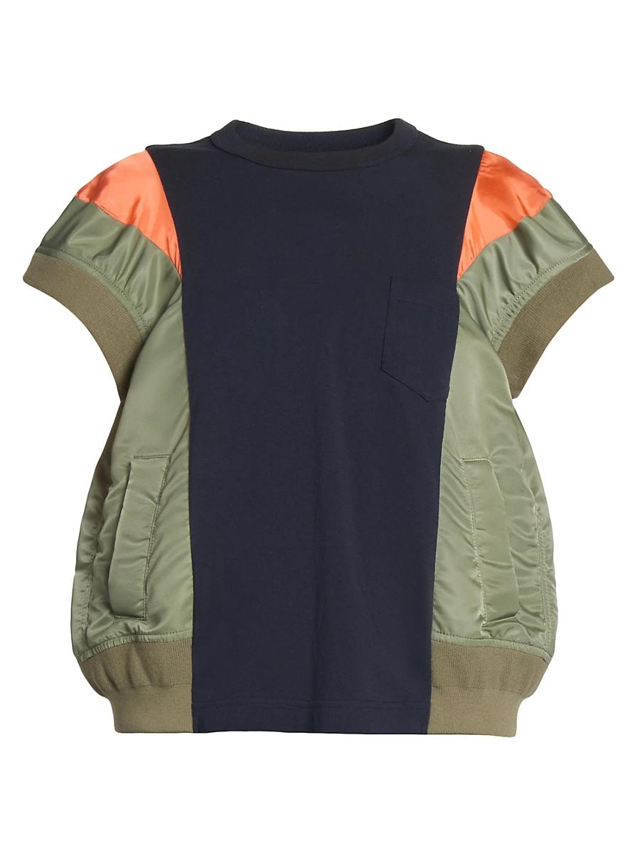 Womens Nylon Twill & Cotton Jersey Crewneck T-Shirt Product Image