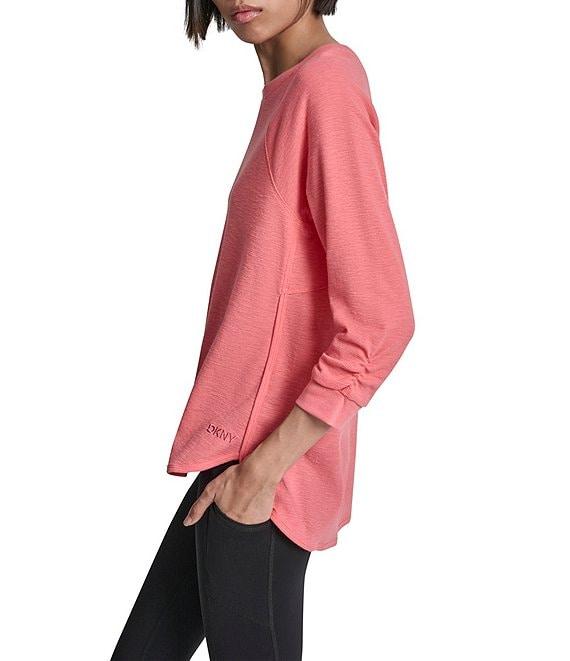 DKNY Sport by Donna Karan Mini Slub Waffle Knit Crew Neck 3/4 Ruched Sleeve Tee Product Image