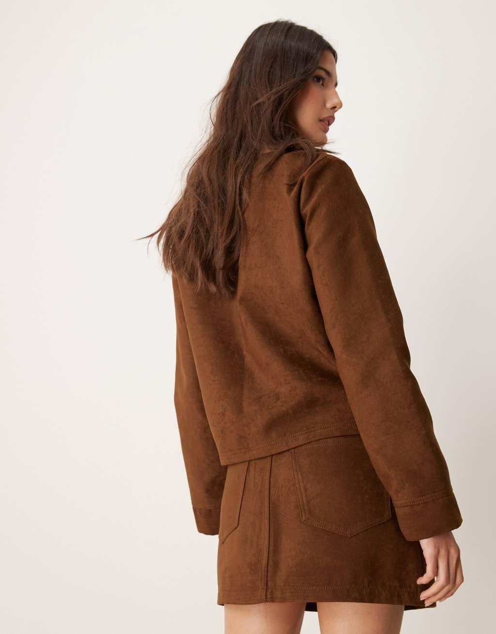 ASOS DESIGN faux suede mini skirt in tan Product Image
