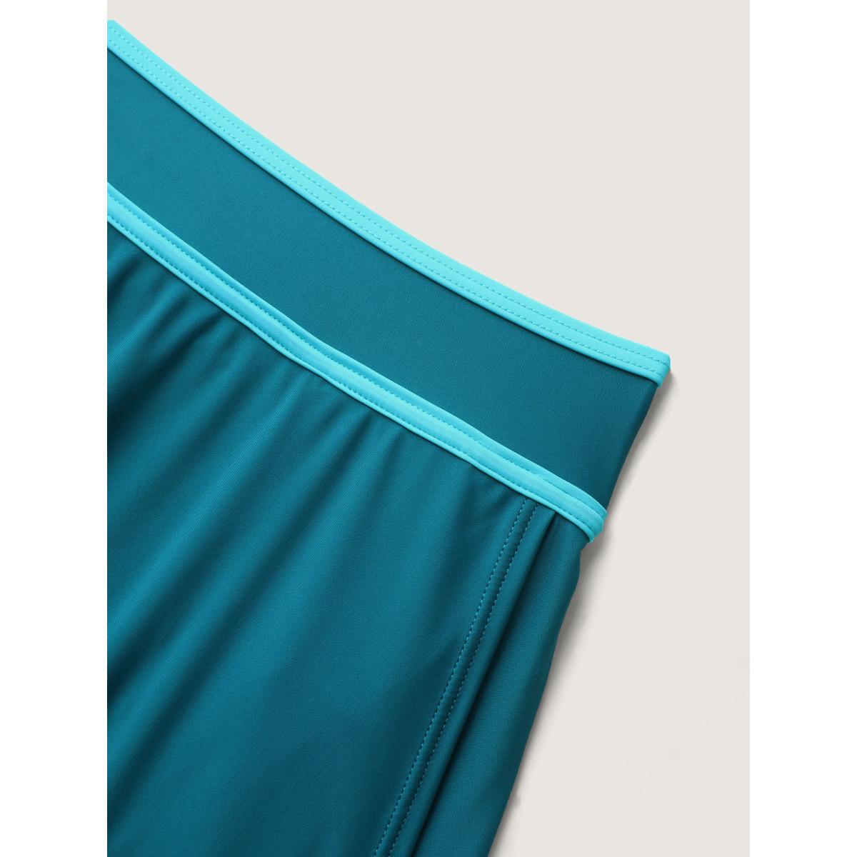 Plus Size Color Contrast Slit Swim Bottoms Women's Swimwear Teal Resort Contrast High stretch Bodycon High Rise Curve Swim Bottoms BloomChic 18-20/2X Product Image