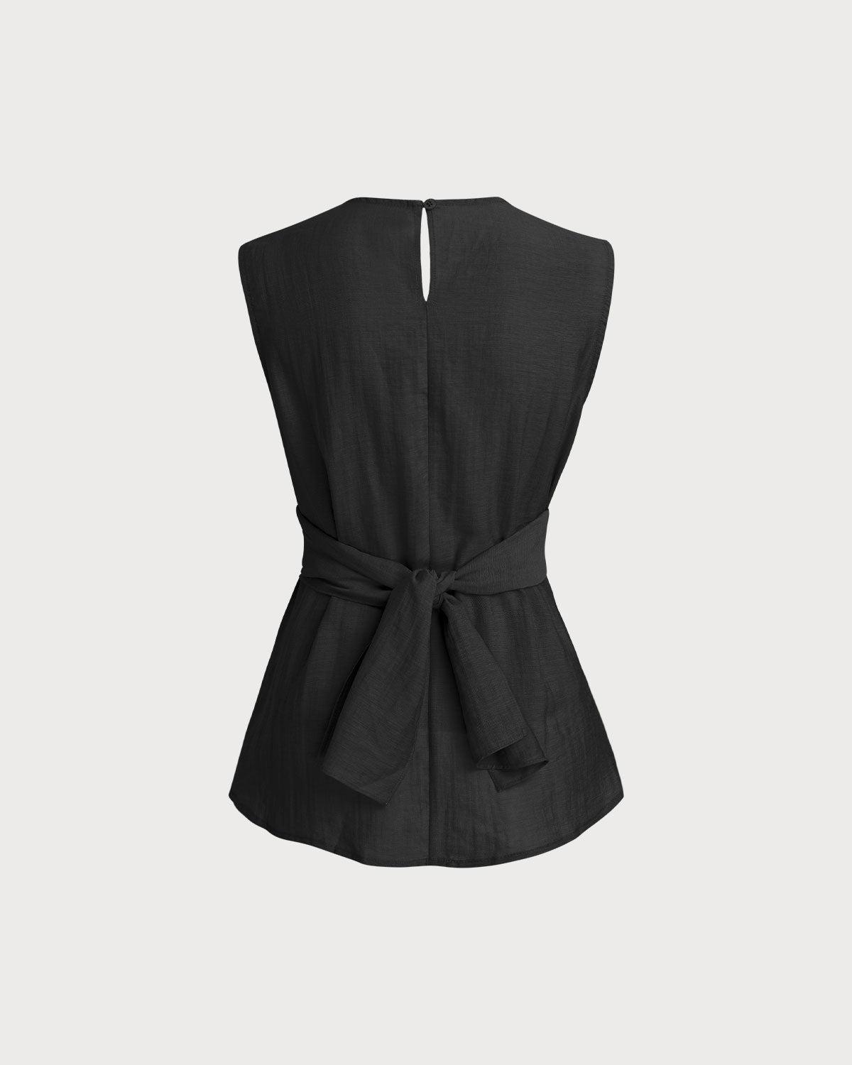 Black Round Neck Wrap Tank Top Product Image