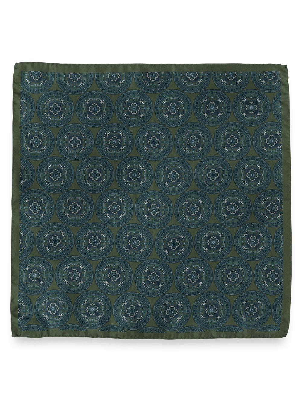 Medallion Silk Pocket Square - Green Product Image