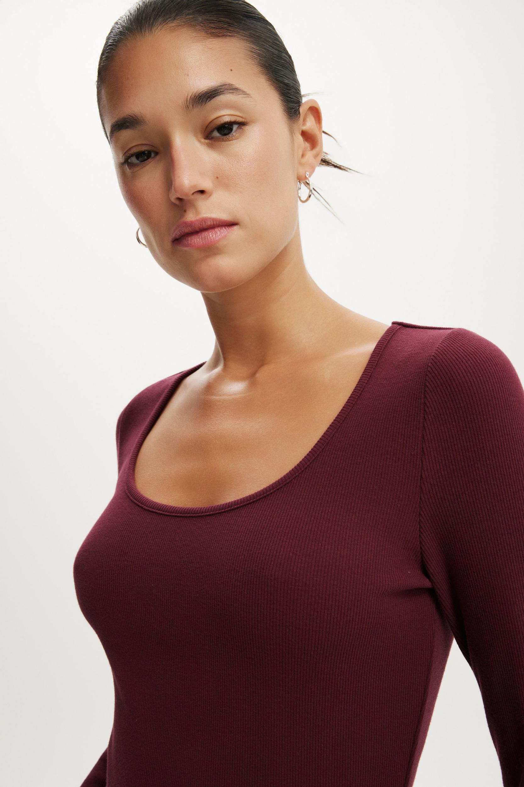 Scoop Neck Rib Long Sleeve Product Image