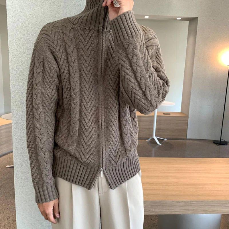 RT No. 7049 KNITTED TWIST TURTLENECK ZIP-UP SWEATER Product Image