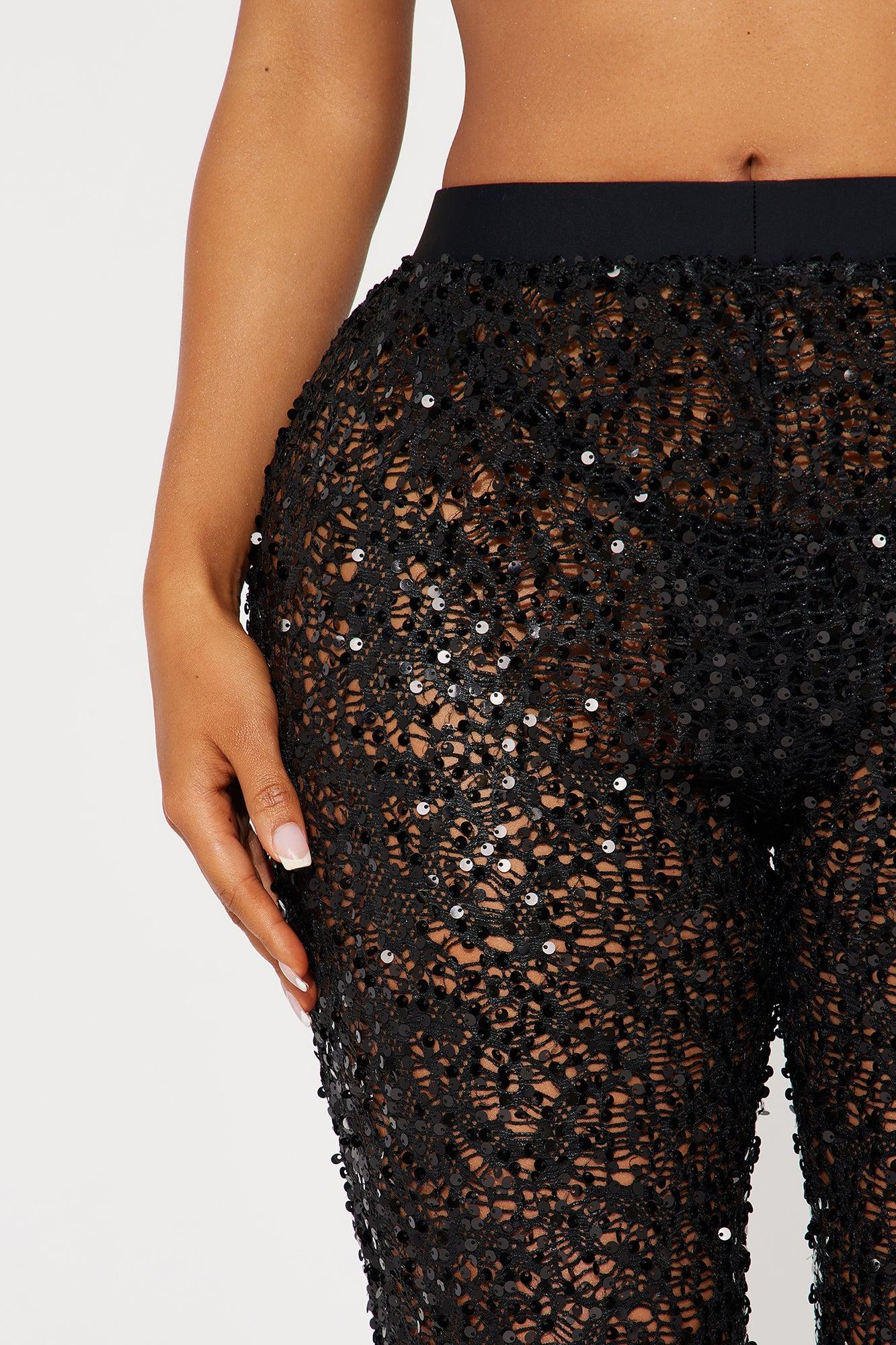 Serafina Sequin Crochet Cover Up Pants - Black Product Image