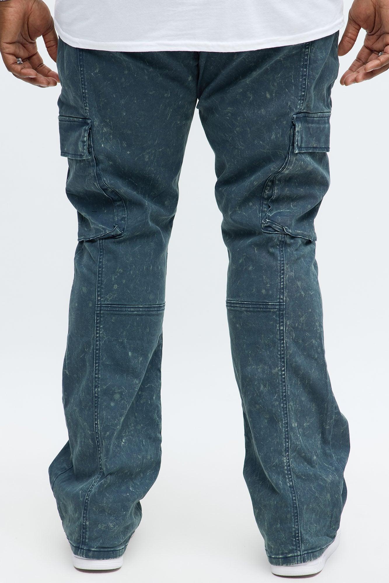 Stacked Skinny Flare Message Me Cargo Pants - Blue Product Image