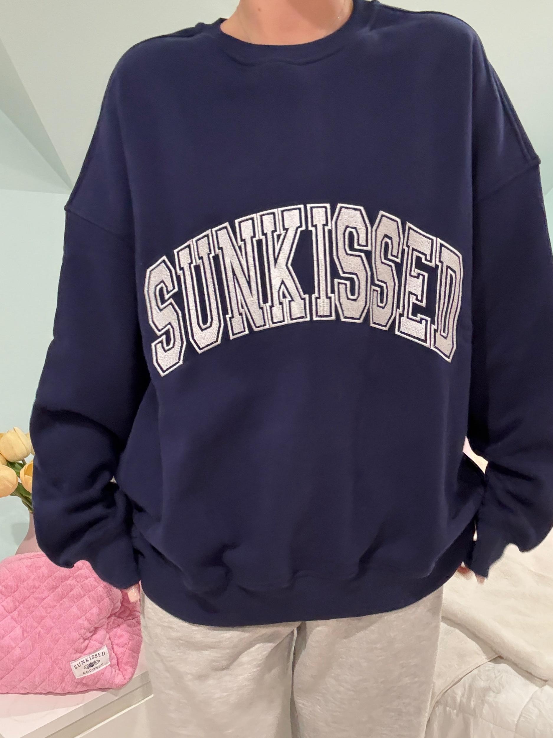 Navy Blue Varsity Embroider Sweatshirt Product Image