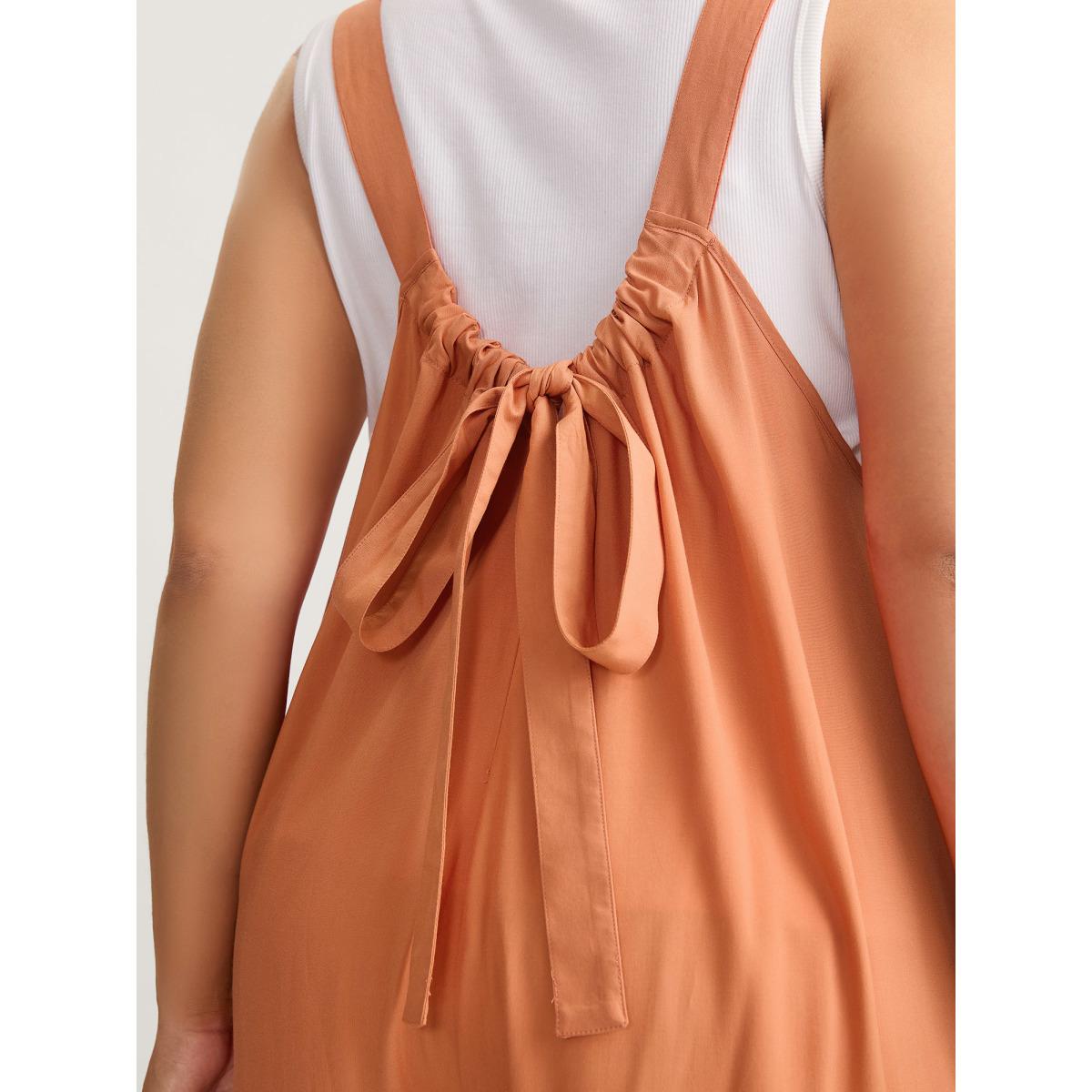 Plus Size OrangeRed Rayon Backless Adjustable Straps Jumpsuit Women Sleeveless Non Everyday-Casual Loose Jumpsuits BloomChic 30/6X Product Image