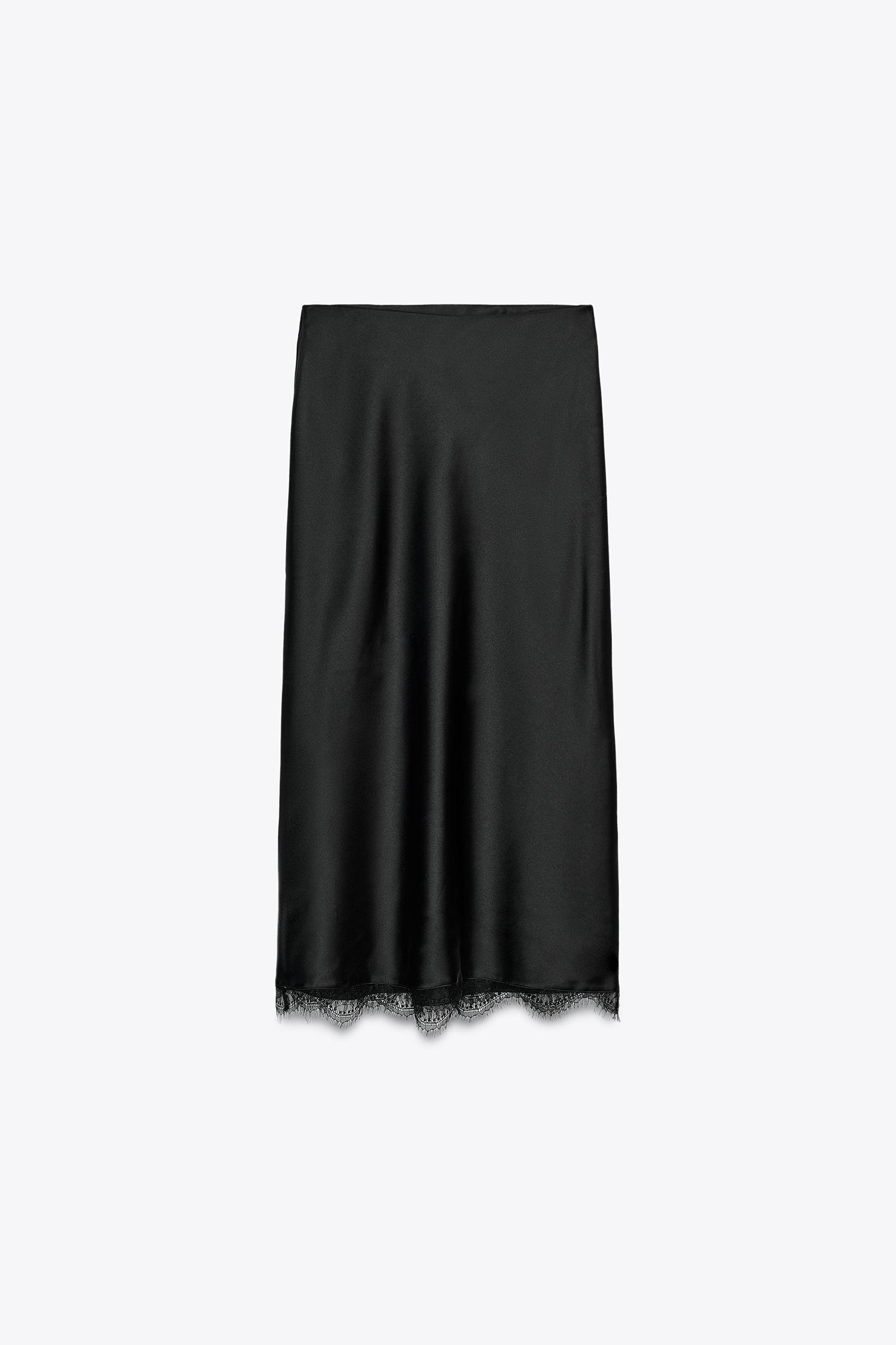 SATIN MIDI LACE SKIRT Product Image