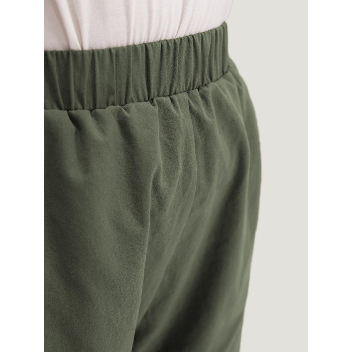 Plus Size Solid Pocket Wrap Hem Elastic Waist Pants Women ArmyGreen Casual Straight Leg High Rise Dailywear Pants BloomChic 14-16/1X Product Image