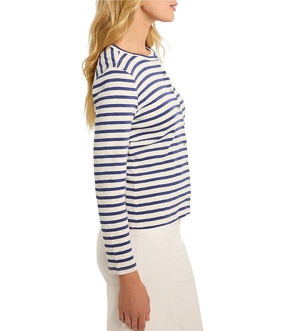 NIC + ZOE Knit Striped Print Crew Neck Long Sleeve Cardigan Product Image
