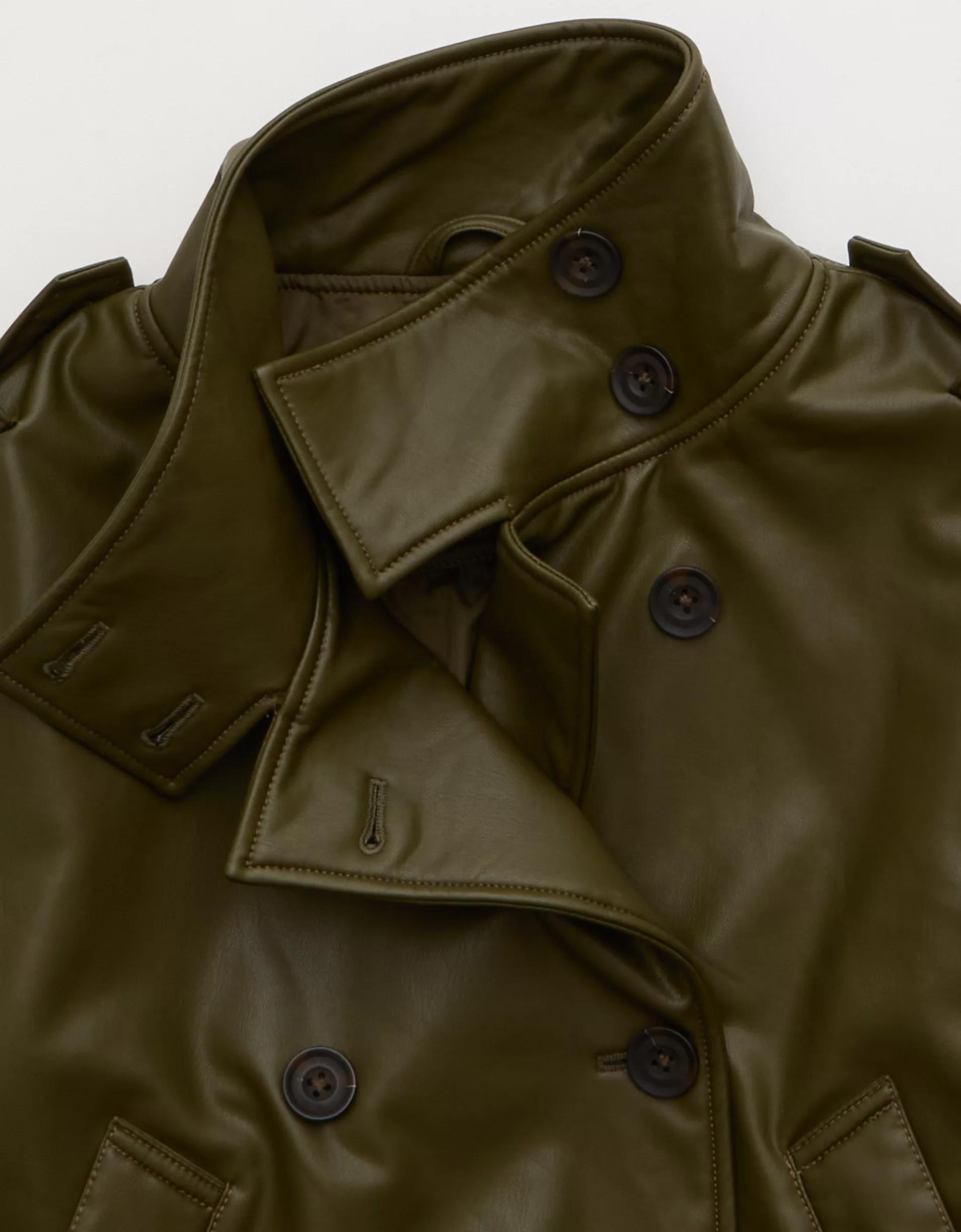 AE Faux Leather Cropped Trench Jacket Product Image