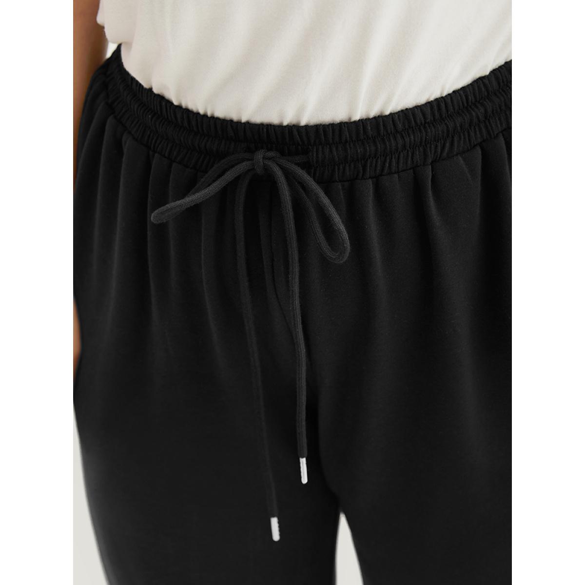 Patchwork Contrast Drawstring Sweatpant Black Plus Size Women Casual Dailywear Contrast 22-24/3X Bloomchic Product Image