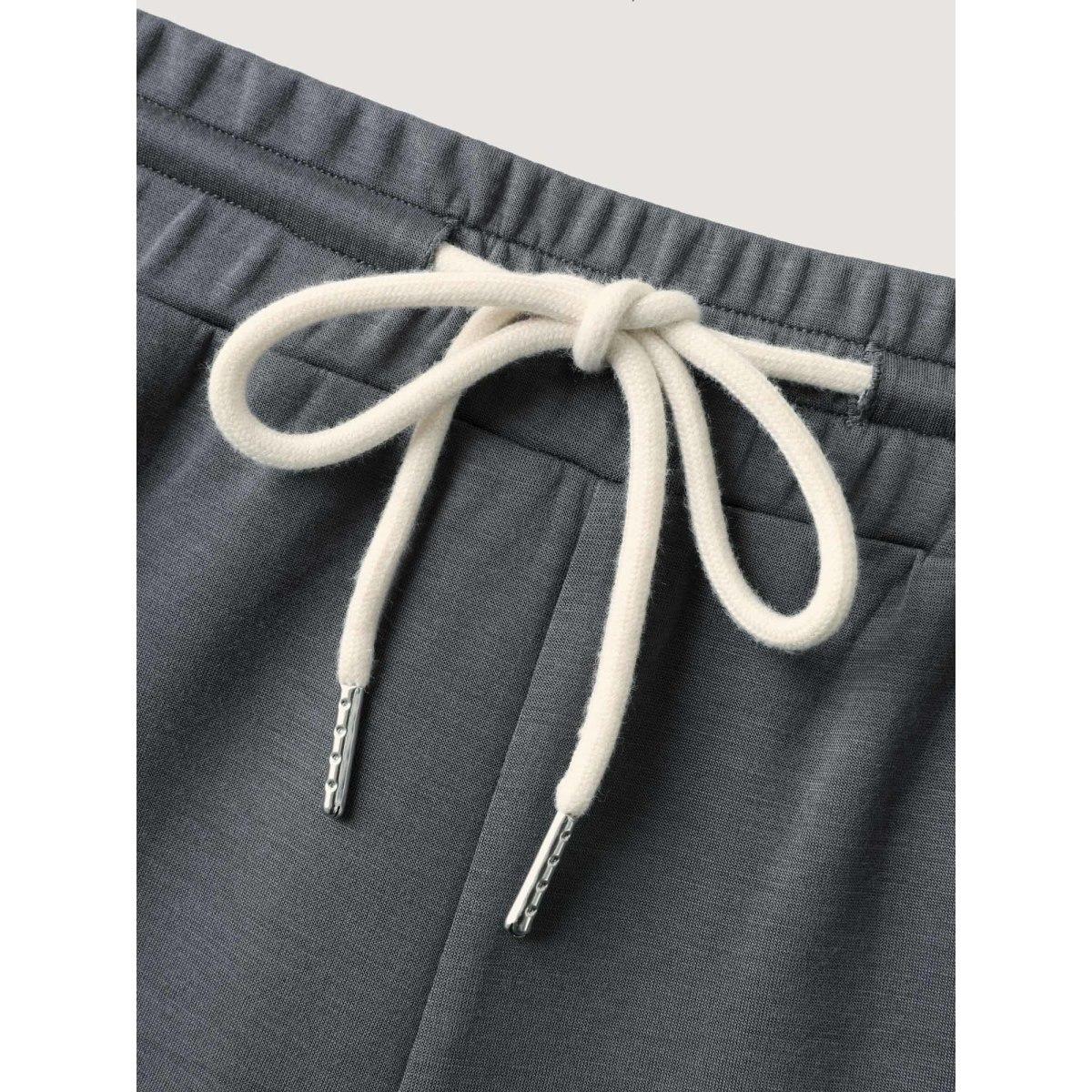 Plus Size Rolled Hem Drawstring Straight-Leg Pants Women Heather Leisure Straight Leg Mid Rise Casual Pants BloomChic 18-20/2X Product Image