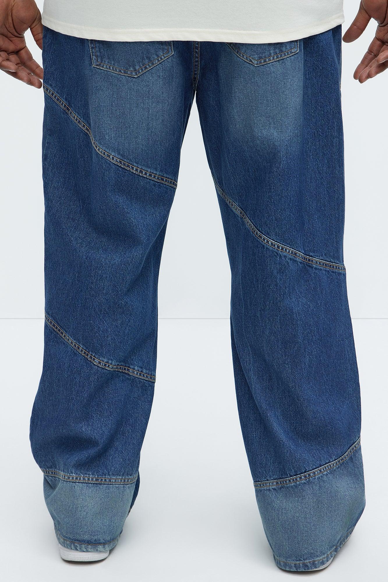 Tonal Patchwork Baggy Jeans - Medium Wash Product Image