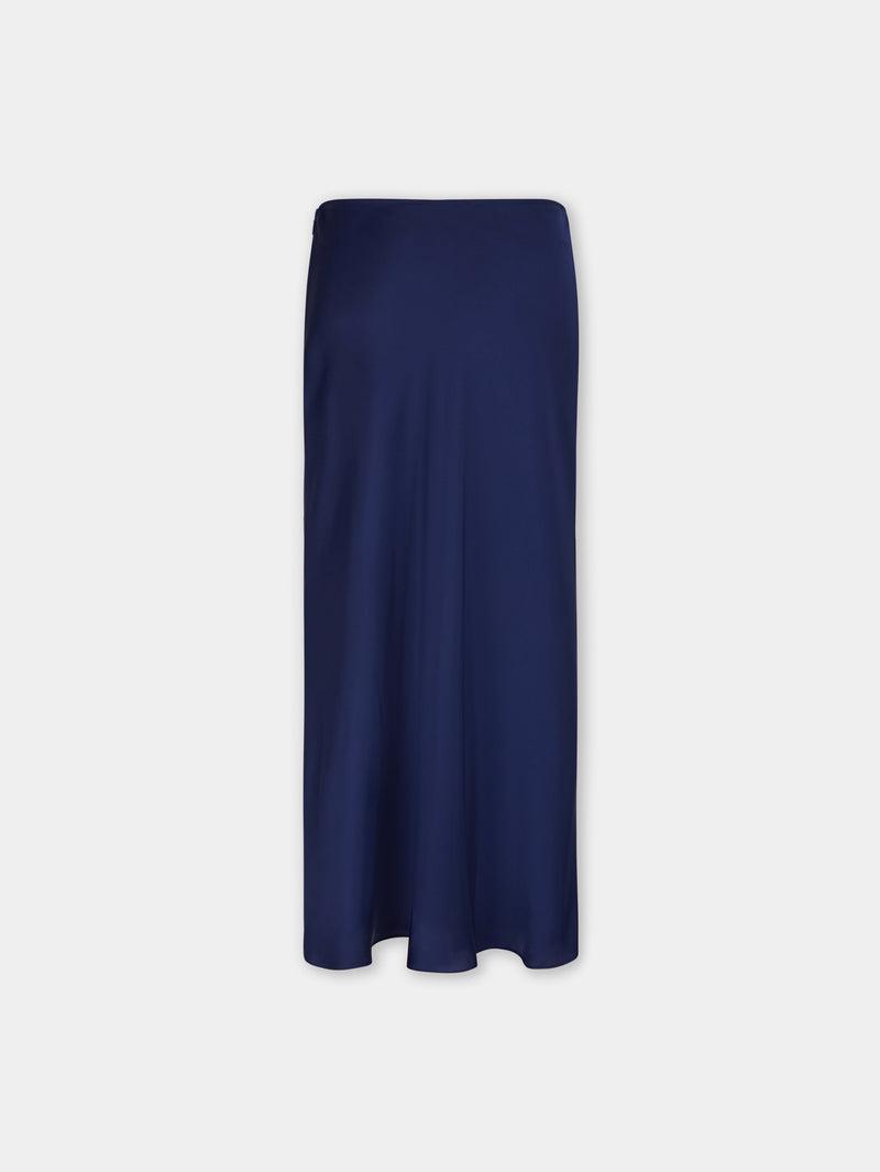 BLUE NAVY LONG SKIRT IN SATIN Product Image