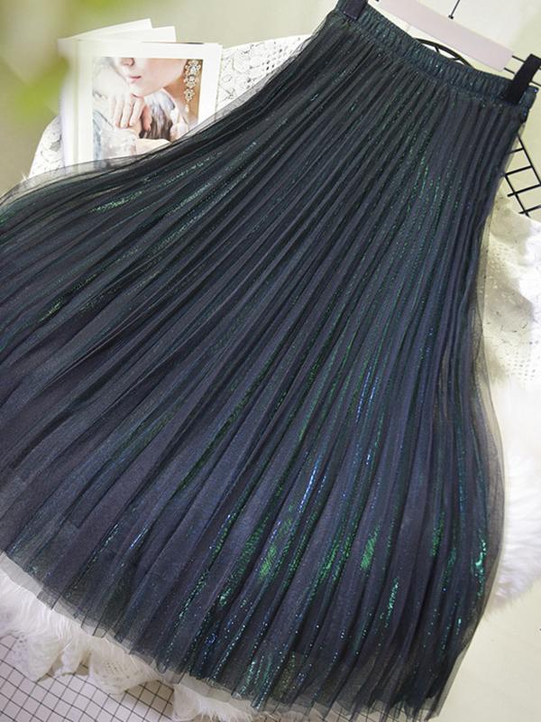 Urban A-Line Elastic Waist Mesh Pleated Skirts Product Image