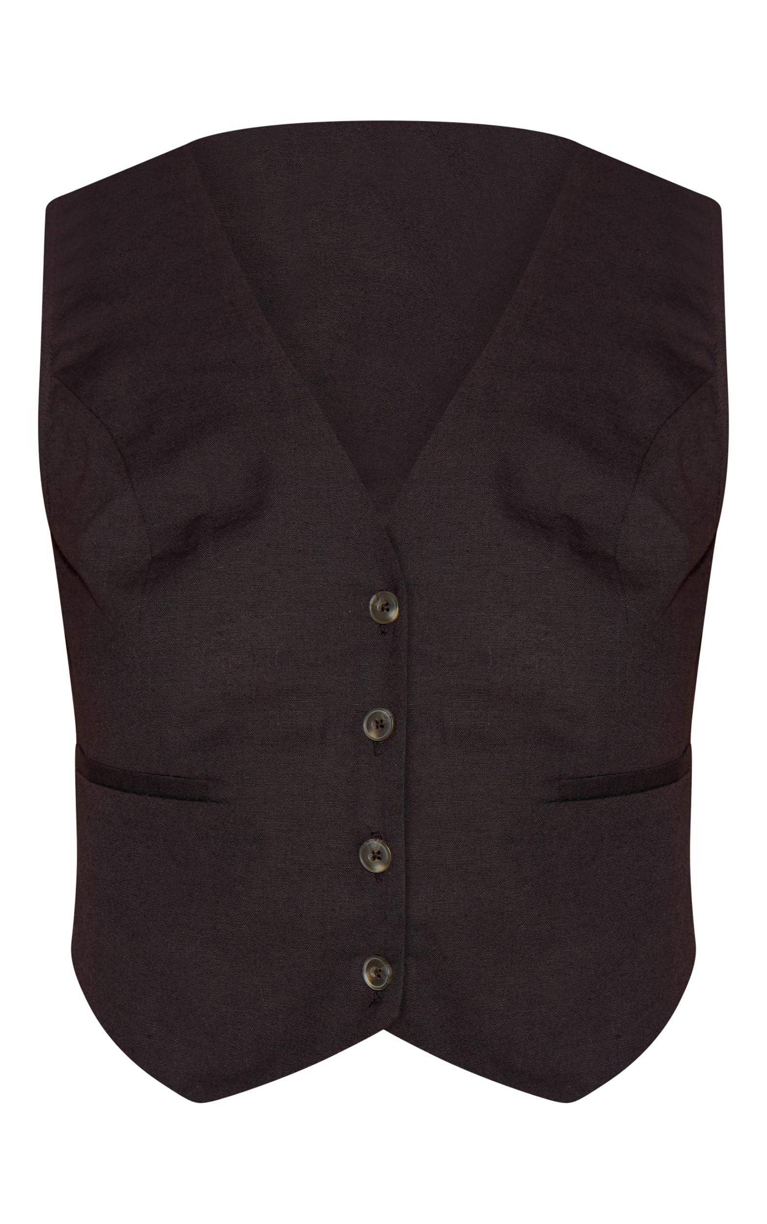 Chocolate Linen Look Boxy Detail Vest Product Image