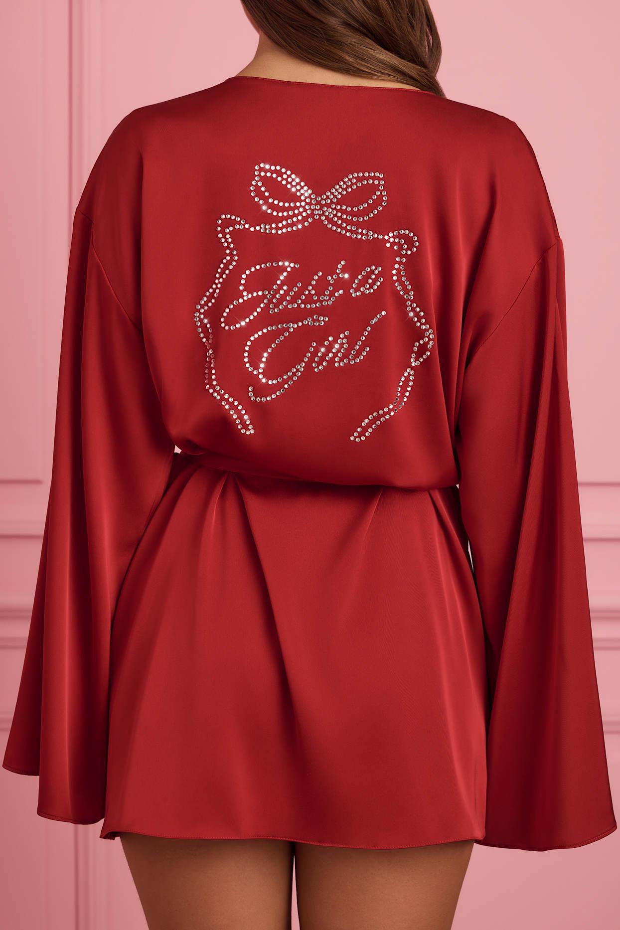 Embellished Wrap-Over Robe in Ruby Red Female Product Image