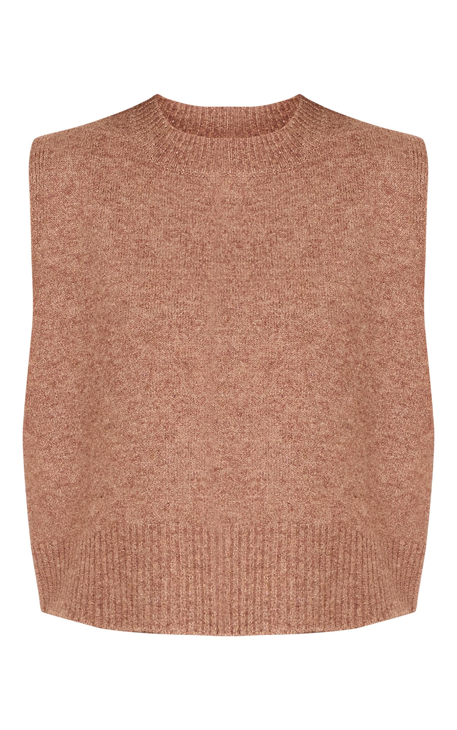 Mocha Marl Soft Knit High Neck Sleeveless Top Product Image