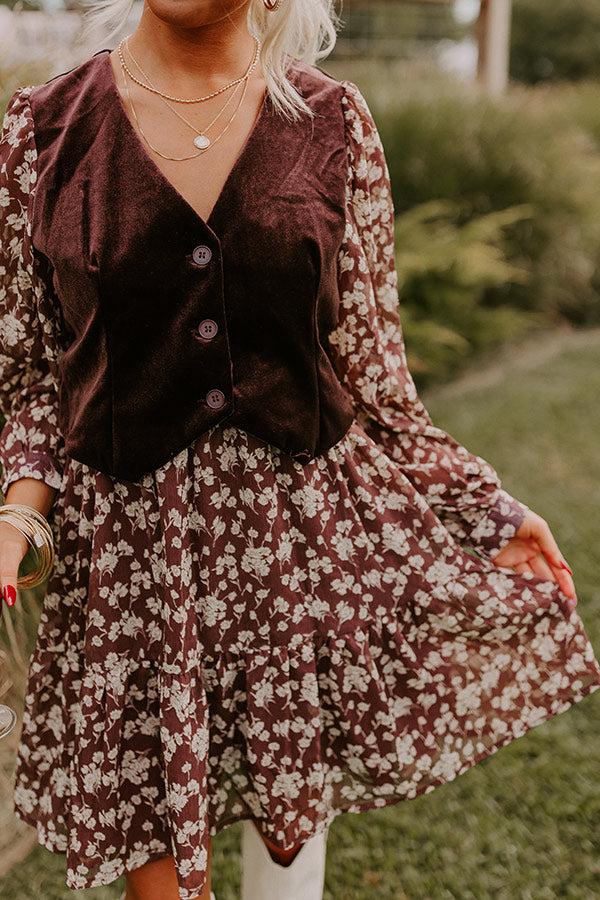 Uptown Cafe Floral Mini Dress in Chestnut Product Image