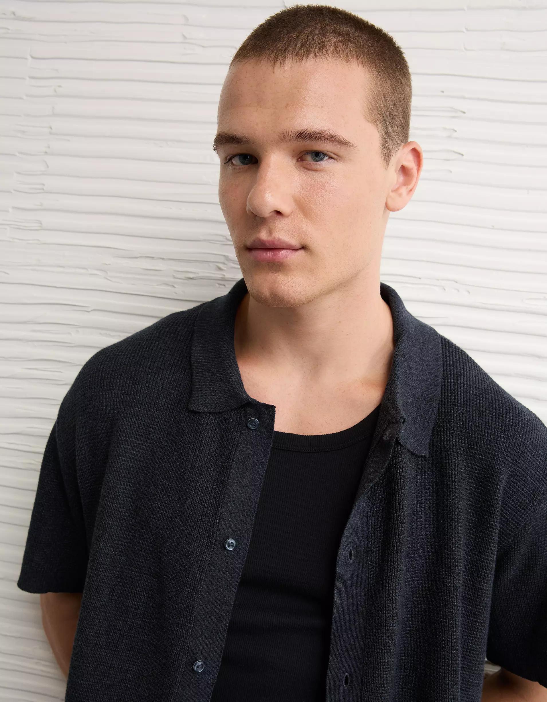 AE Waffle Button-Up Polo Shirt Product Image