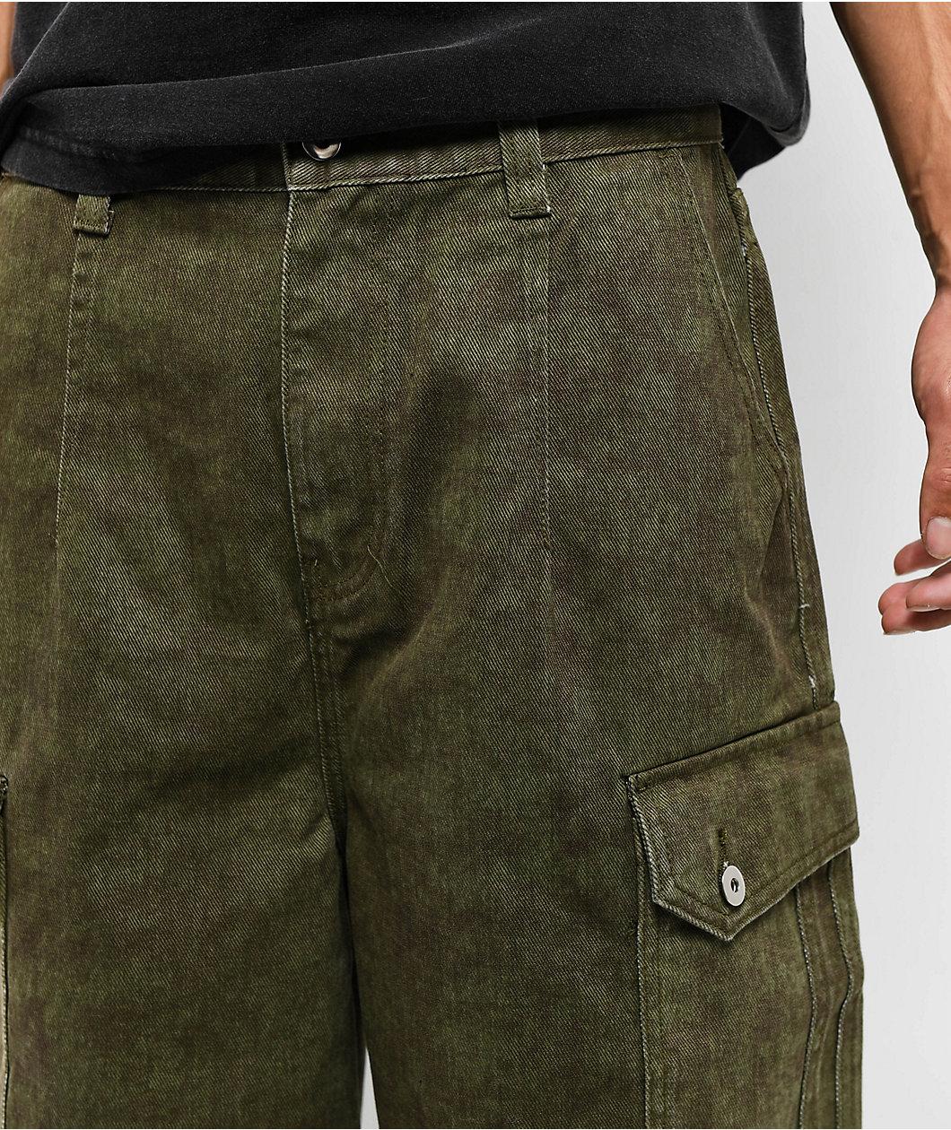 American Stitch Baggy Green Wash Cargo Denim Shorts Product Image