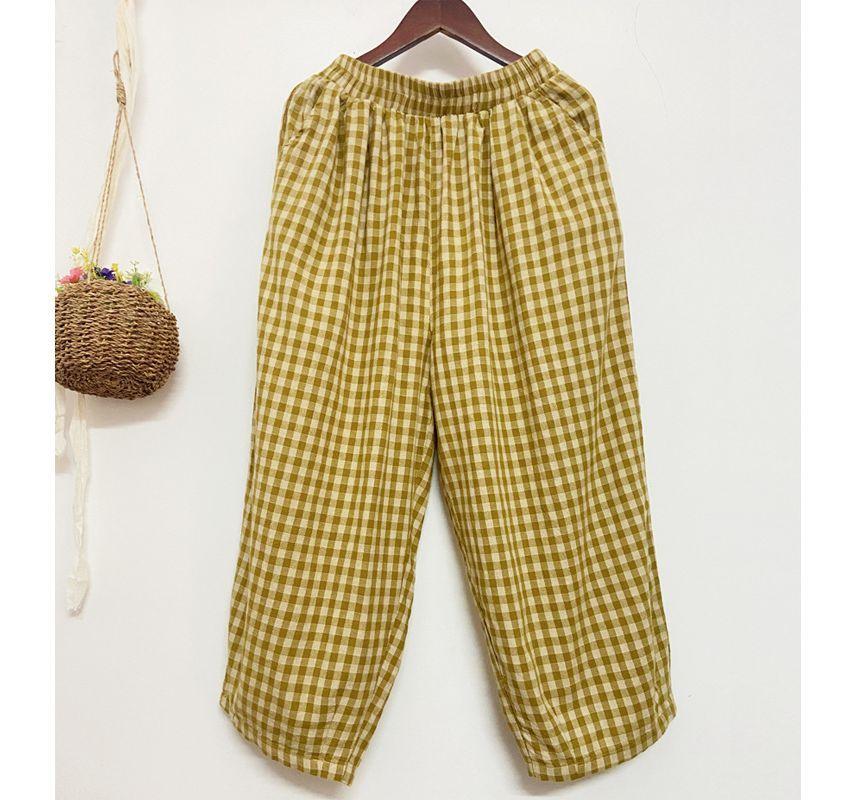 High Rise Gingham Baggy Pants Product Image
