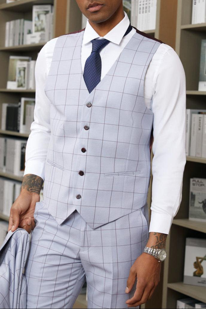 Stacy Adams - 3 Piece Suit 2 Buttons Windowpane Hybrid Fit In Light Purple Product Image