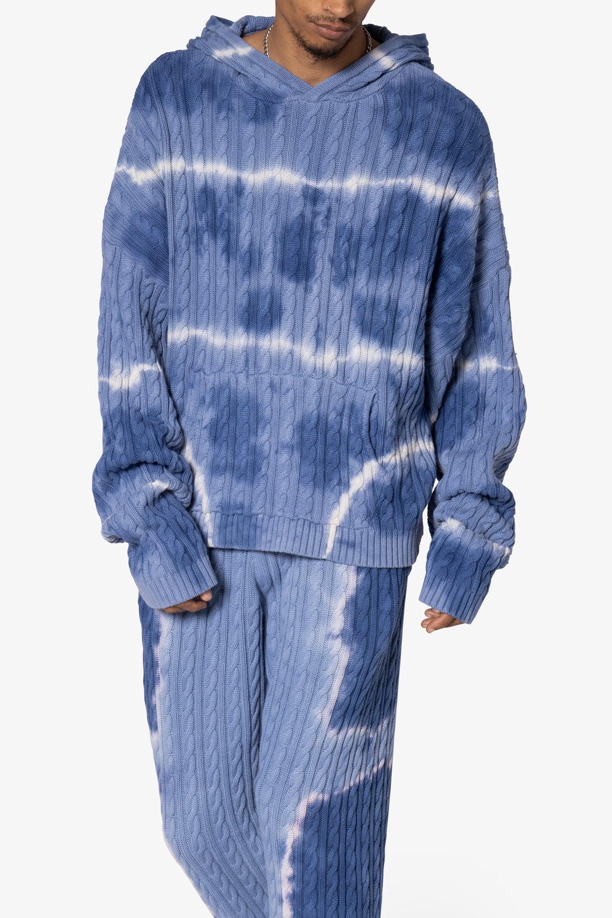 Tie Dye Cable Knit Hoodie - Blue Product Image