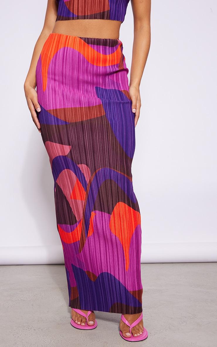 Pink Print Plisse Maxi Skirt Product Image