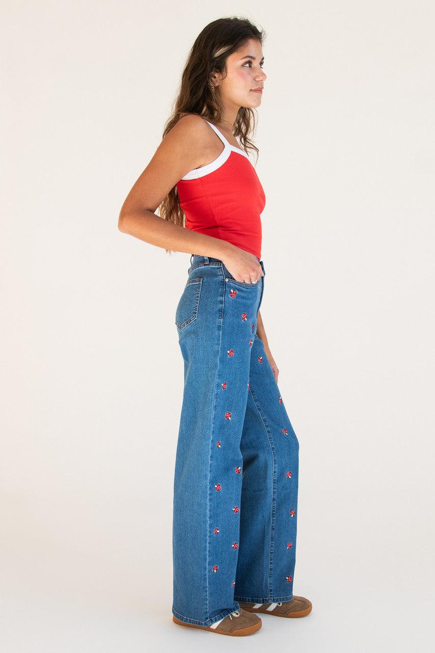 Embroidered Mushroom Jeans Product Image