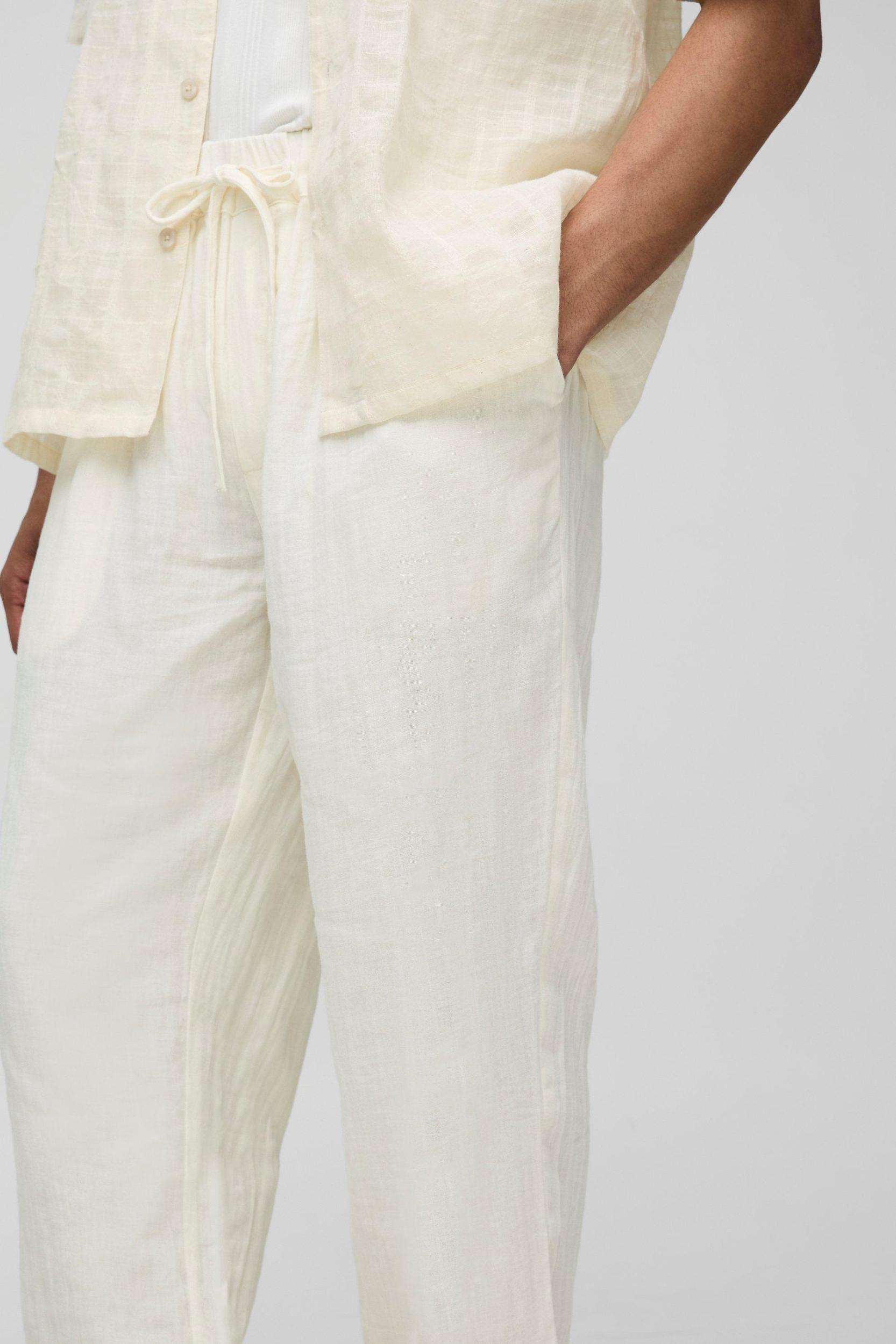 Straight Leg Elasticated Waist Cheesecloth Trouser | boohooMAN USA Product Image