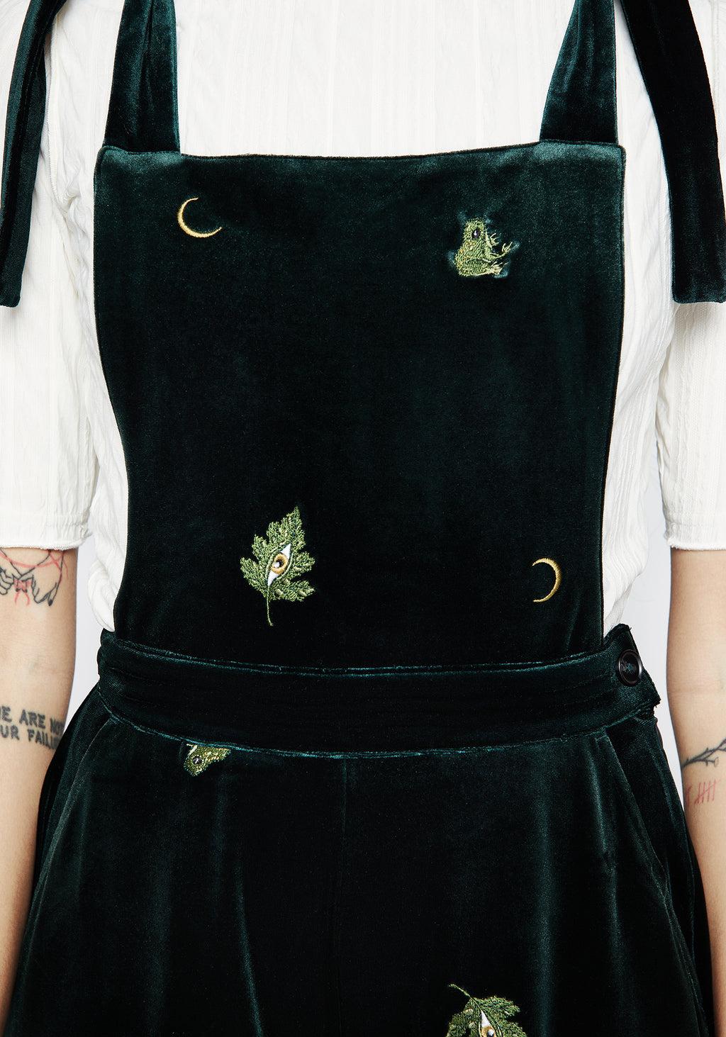 Swamplife Frog Embroidered Velour Wide Leg Dungarees Product Image