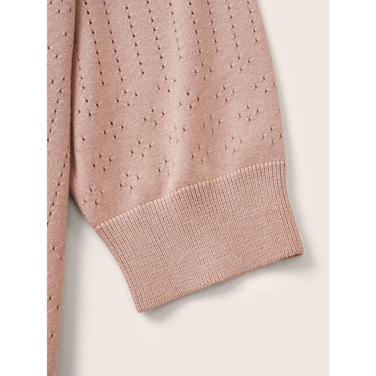 Plus Size Supersoft Essentials Solid Pointelle Knit Pullover MistyRose Women Casual Half Sleeve Round Neck Everyday Pullovers BloomChic 12/L Product Image