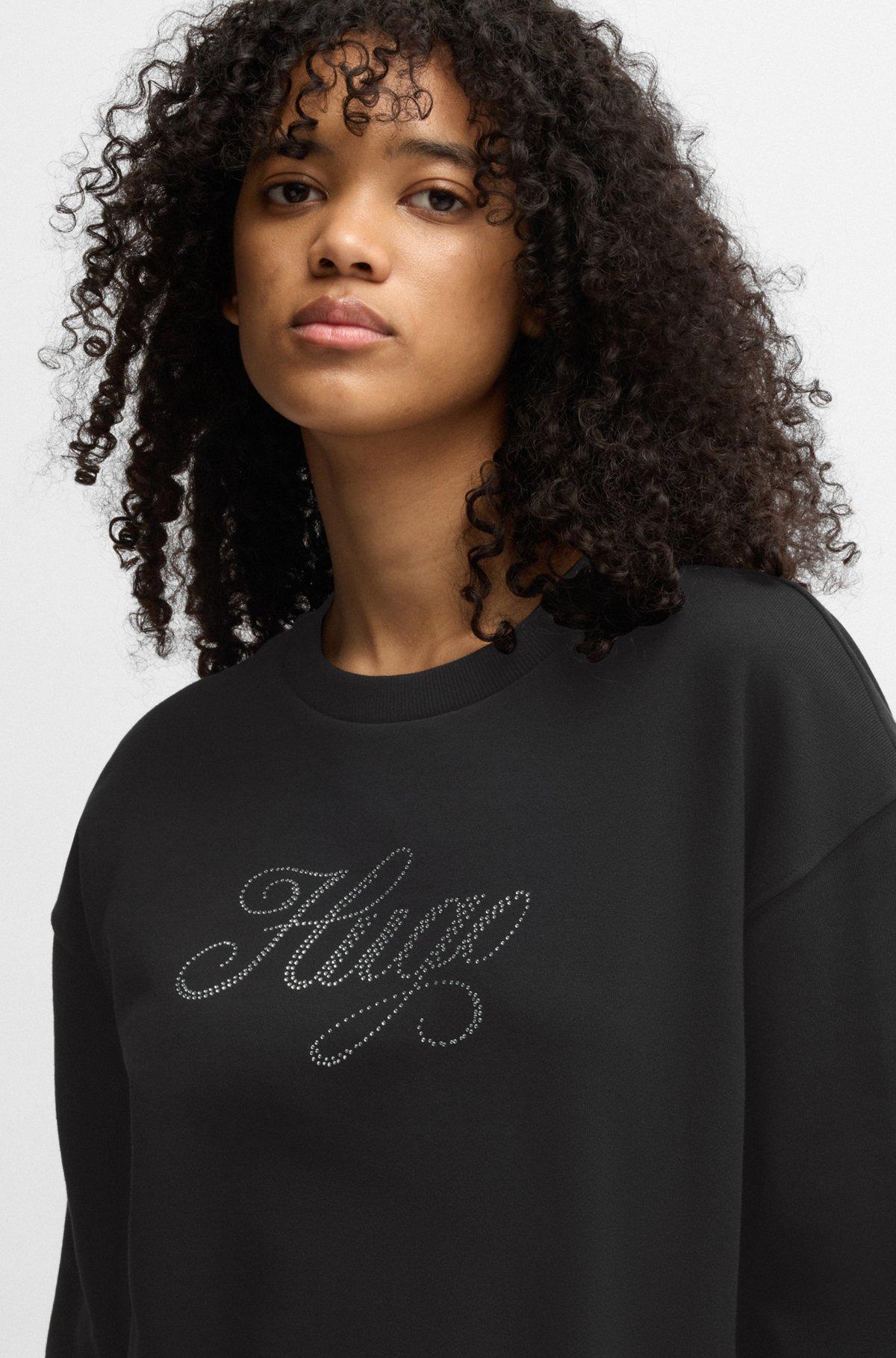 HUGO - Oversize-fit sweatshirt in cotton terry with logo artwork - Light Grey Product Image
