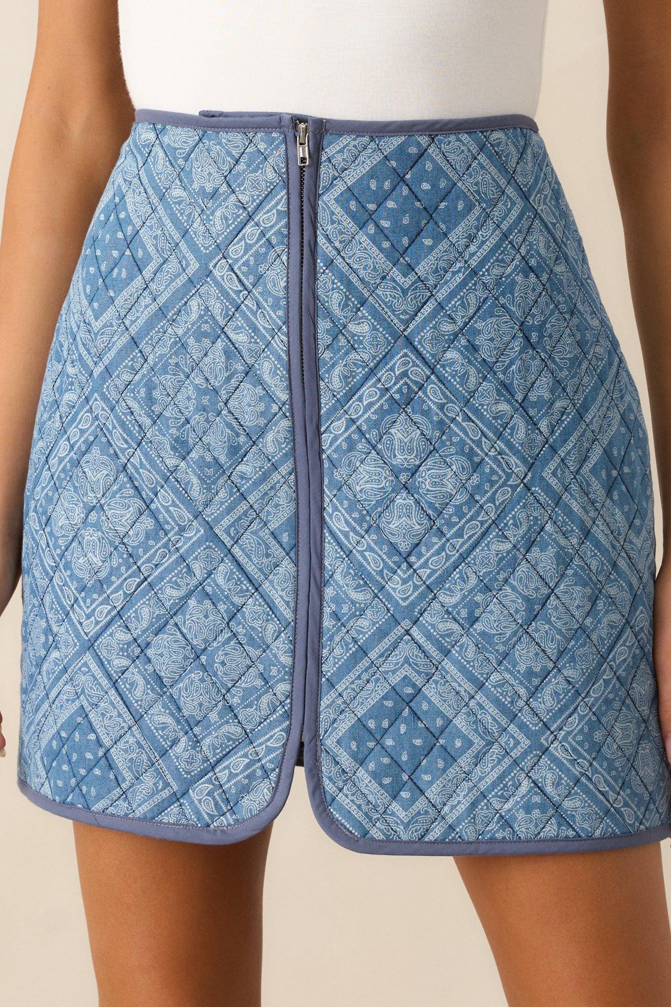 Told You So Light Blue Quilted Mini Skirt Product Image