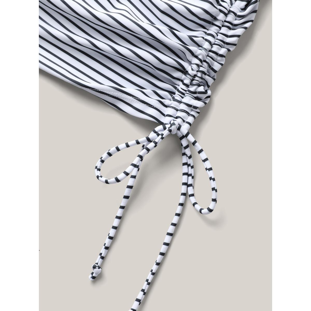 Plus Size Striped Non-Removable Cups Swim Top Women's Swimwear Opticwhite Resort Drawstring High stretch Bodycon U-neck Curve Swim Tops BloomChic 30/6X Product Image