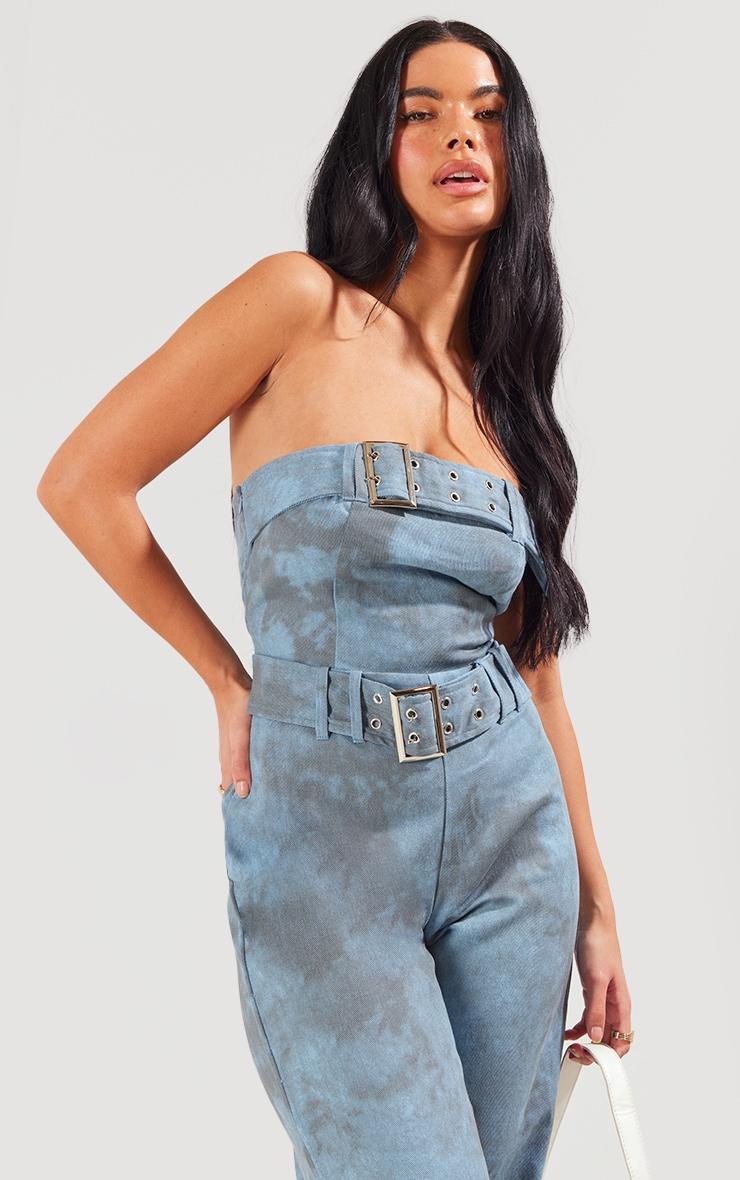 Blue Acid Wash Belted Bandeau Jumpsuit Product Image