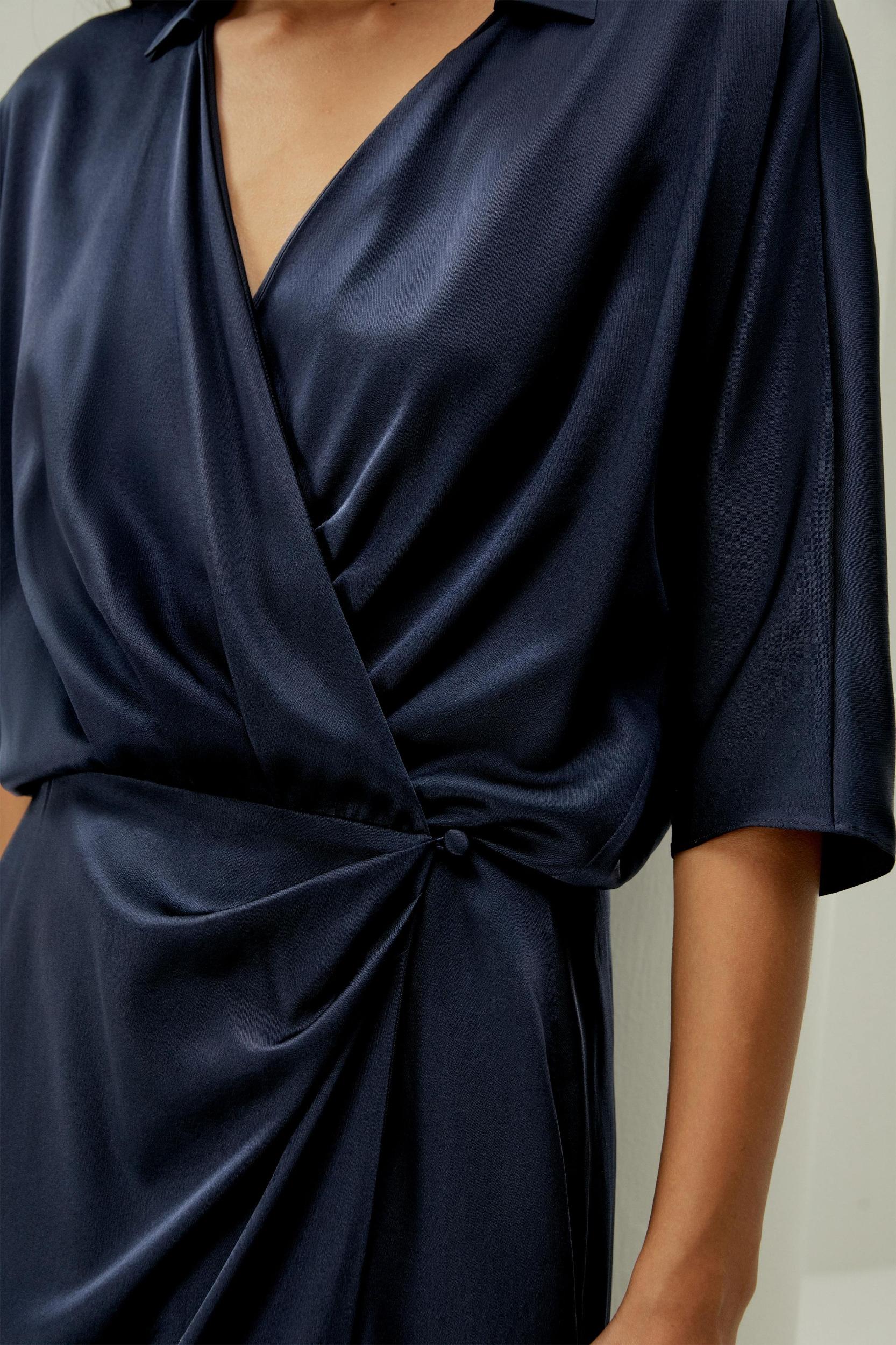 Elegant Mid-Sleeve Wrap Dress Product Image