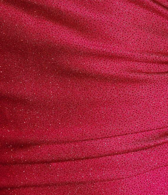 Honey and Rosie Spaghetti Strap Asymmetrical Hem Faux-Wrap Shimmery Stretch Satin Dress Product Image