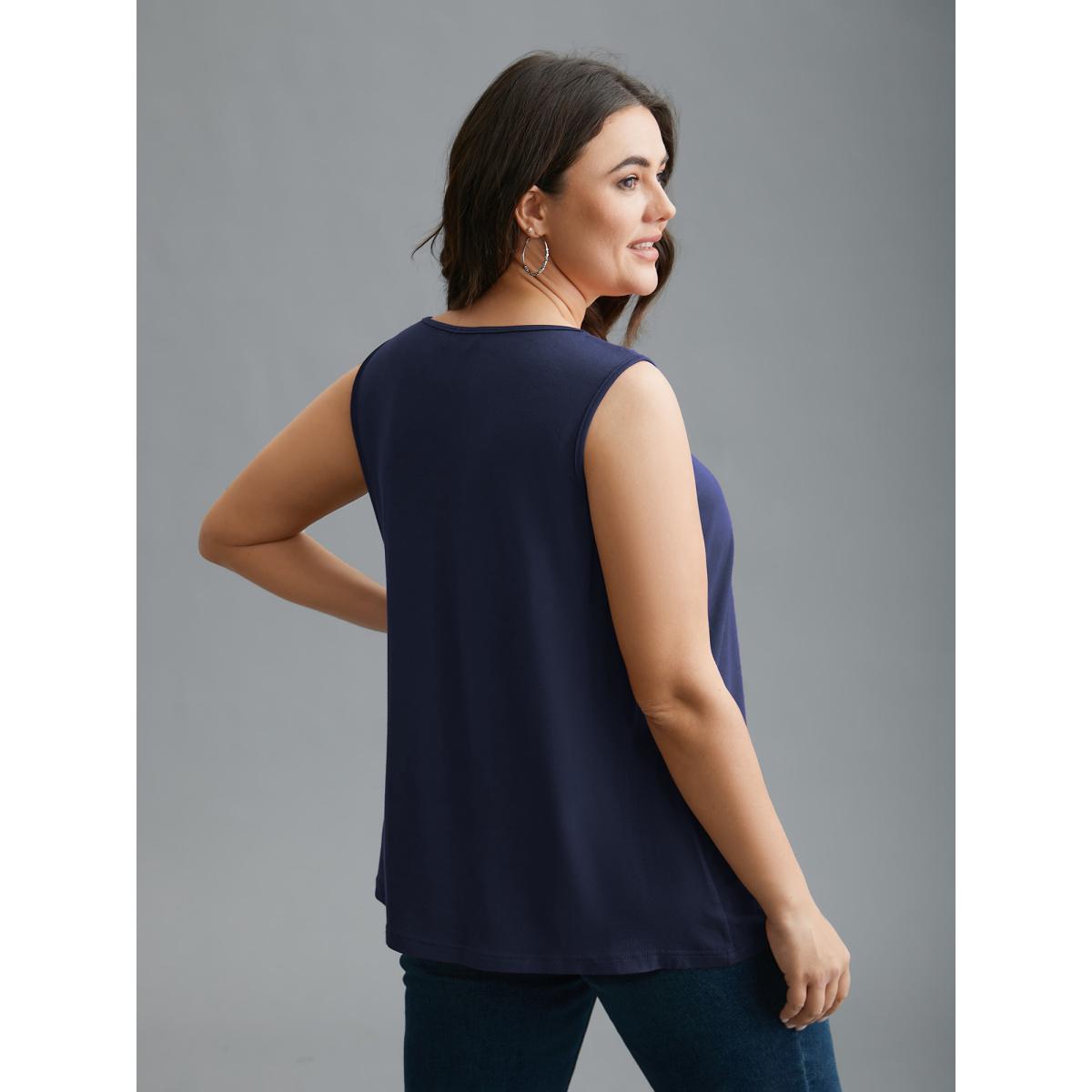 Plus Size Supersoft Essentials V-Neck Tank Top Women Indigo Leisure Pleated V-neck Casual Tank Tops Camis BloomChic 22-24/3X Product Image