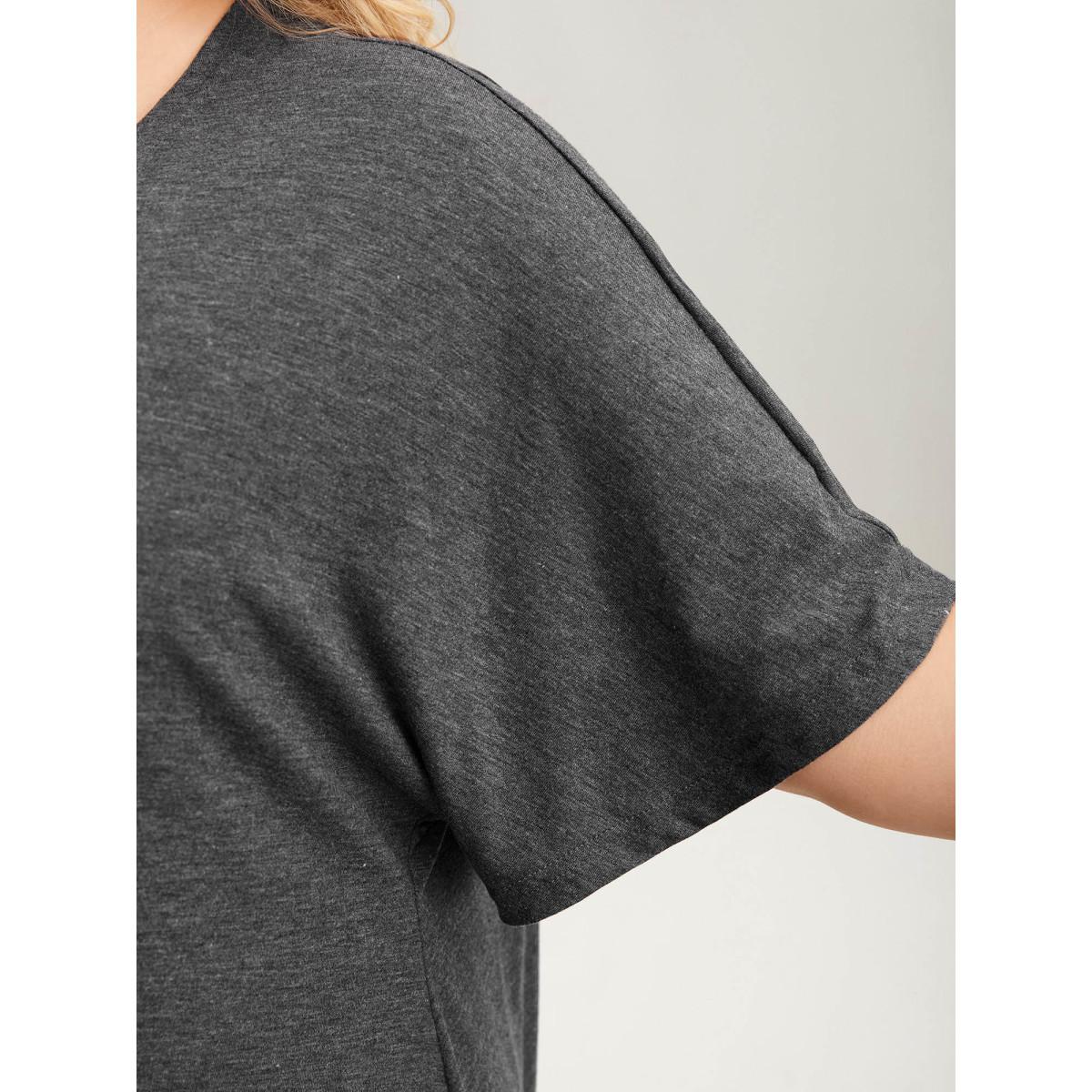 Plus Size Flared Sleeve Open-Front Kimono Cardigan Women DimGray Leisure Non Casual Kimonos BloomChic 18-20/2X Product Image