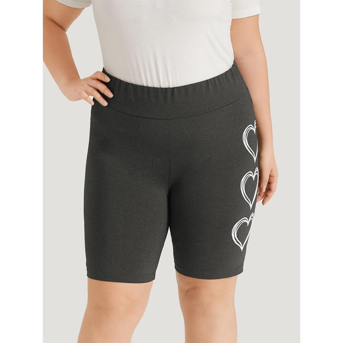 Plus Size Heart Print Elastic Waist High Rise Leggings Women DimGray Casual High stretch Skinny High Rise Dailywear Leggings BloomChic 14-16/1X Product Image