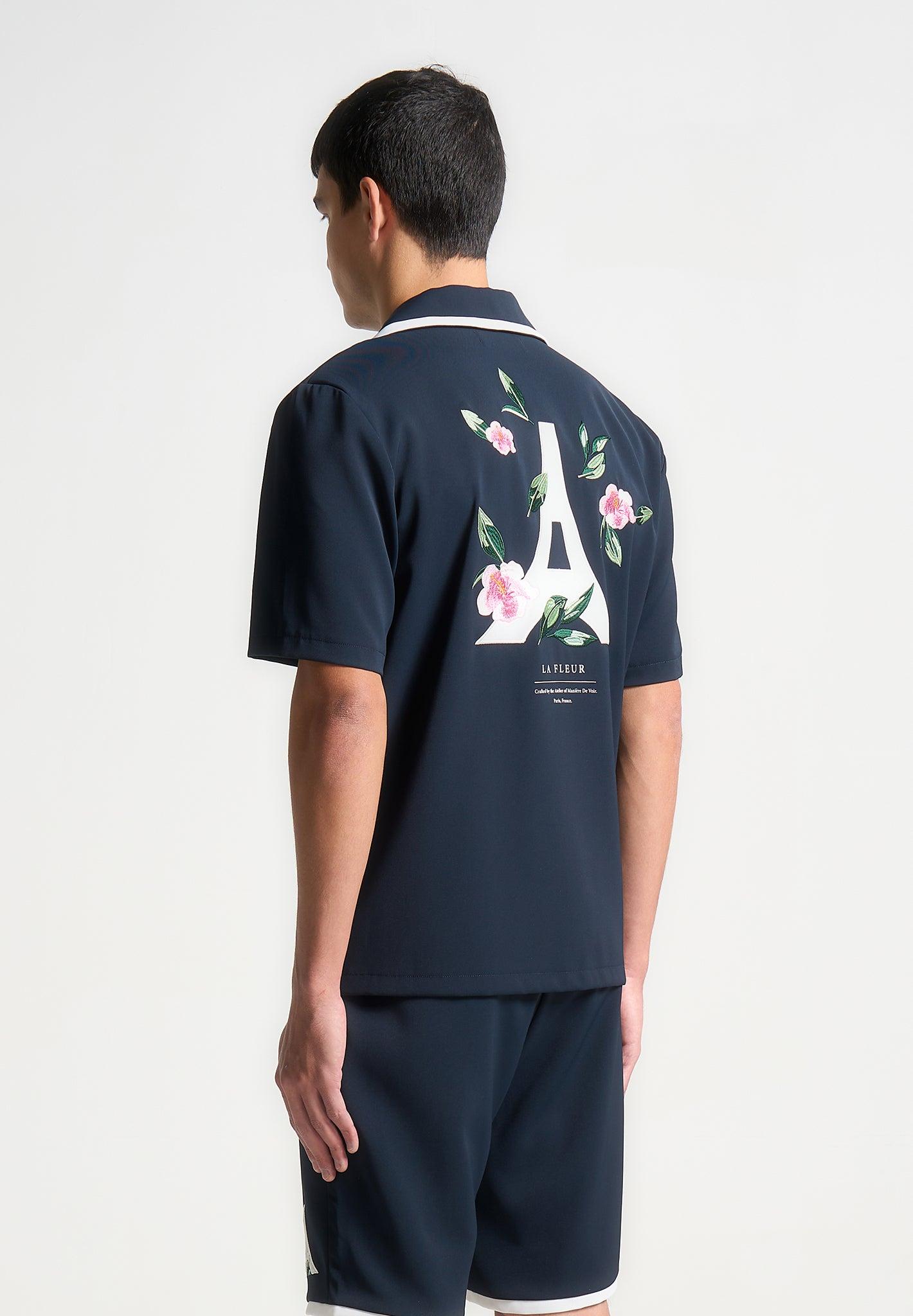 Owen - Velvet Eiffel Bowling Shirt - Navy/White Male Product Image